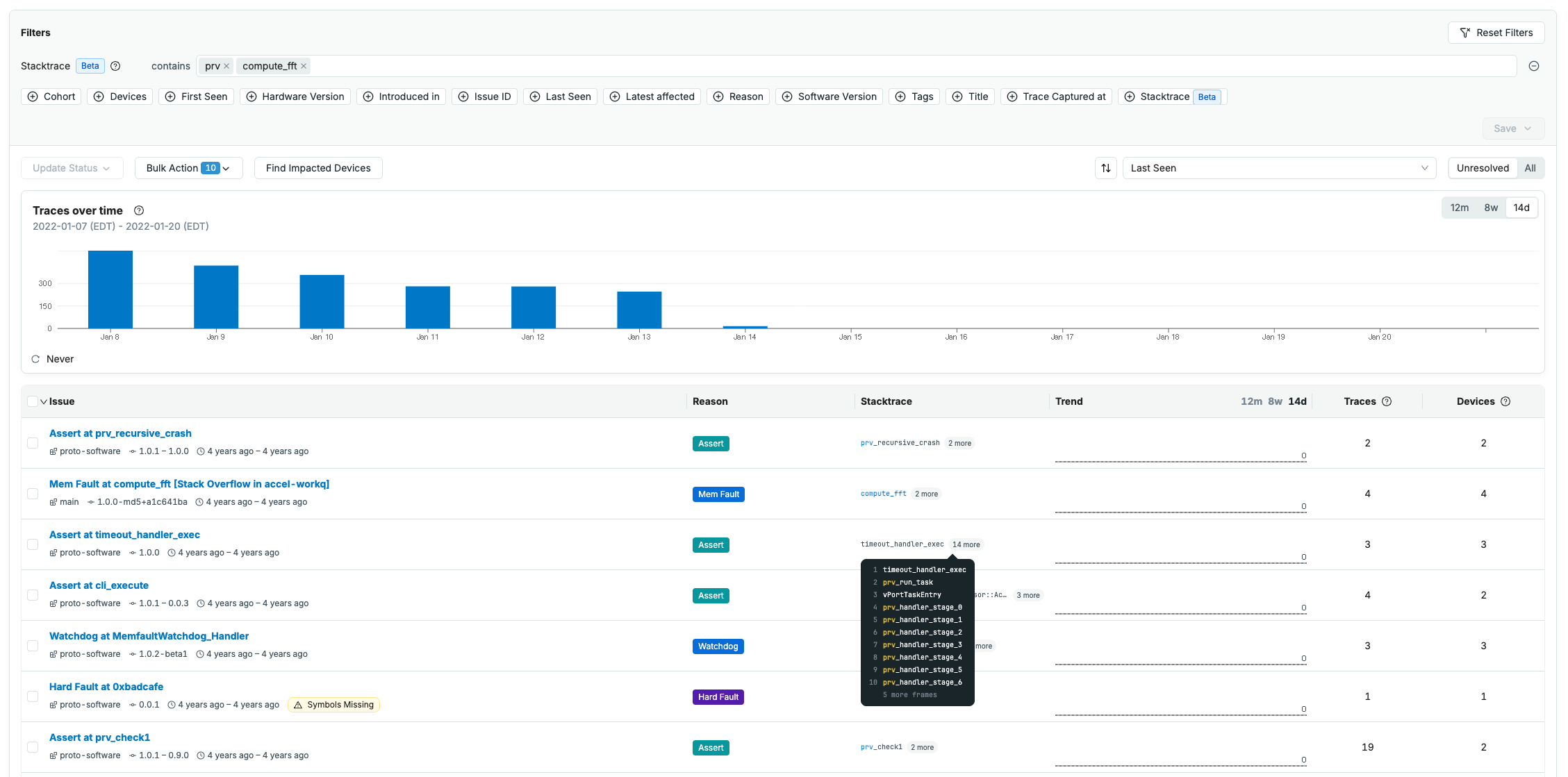 Stacktrace column in issue search results