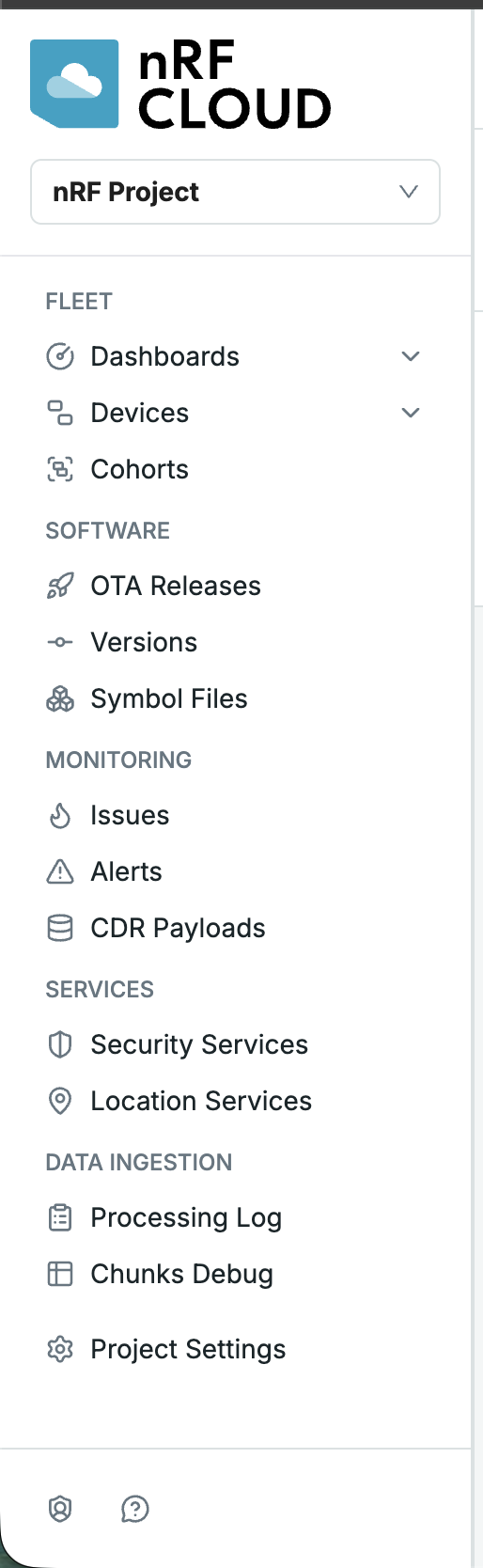 Redesigned side navigation with expandable Dashboards and Devices sub-menus and a compact footer