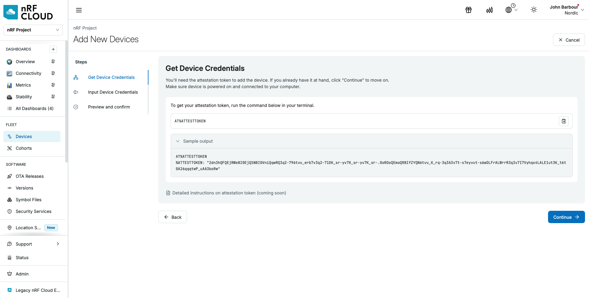 Get credentials via AT command