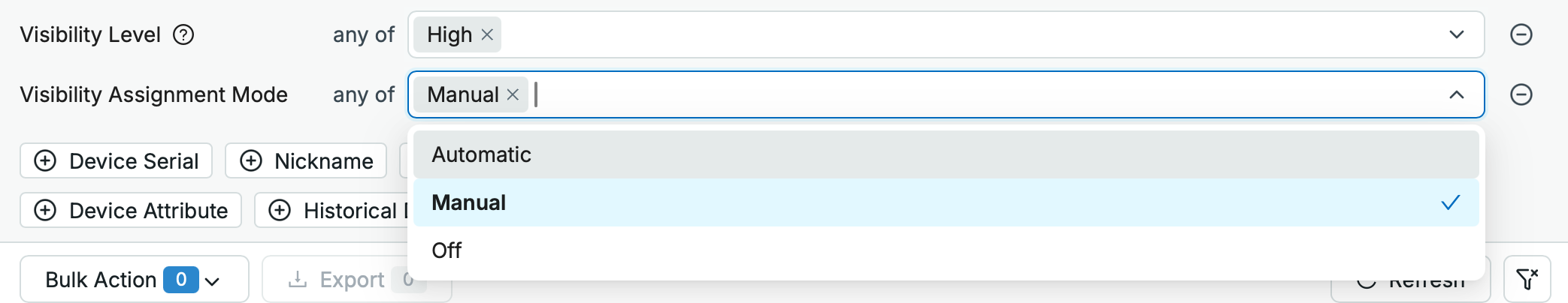 Device search by Visibility Level and Visibility Assignment Mode Device search by Visibility Level and Visibility Assignment Mode
