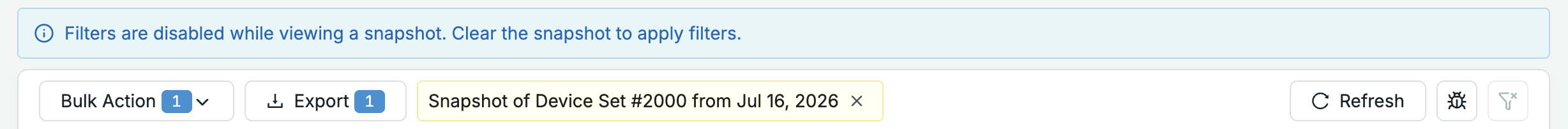 Device Set snapshot message on Devices page